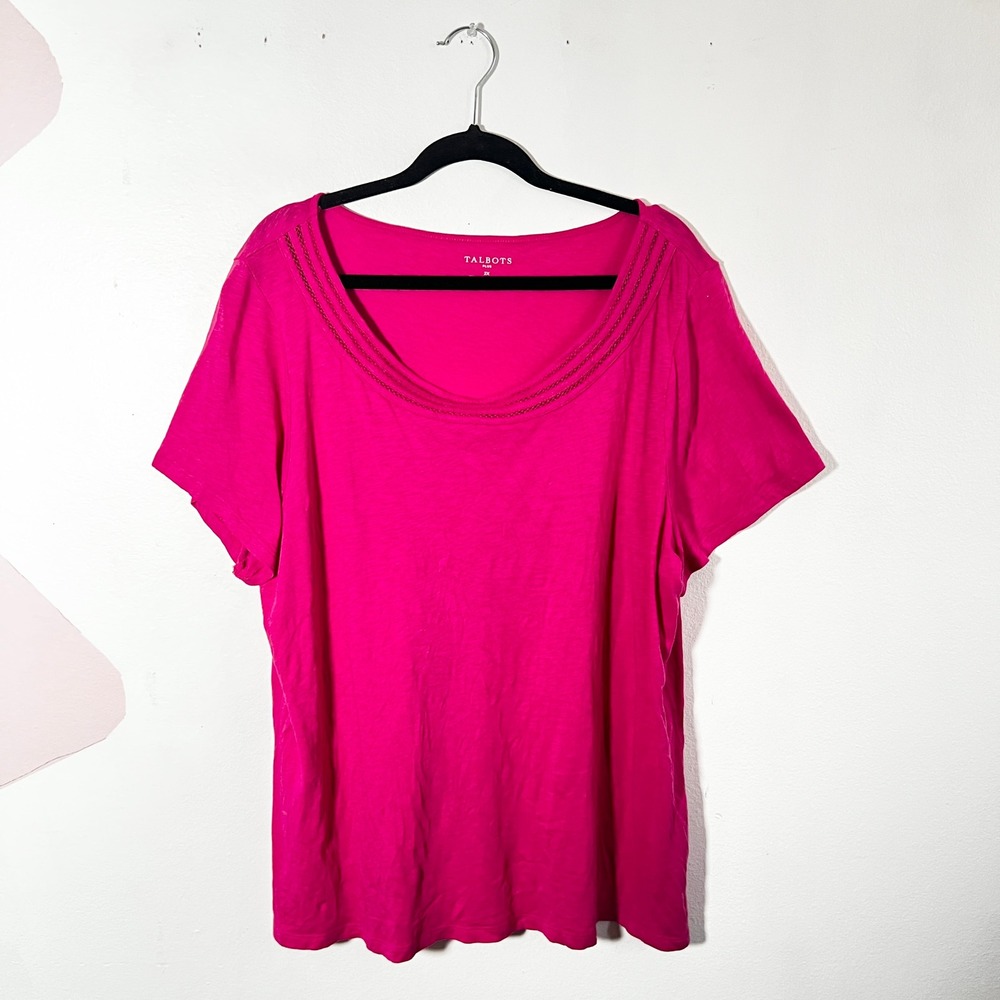 Talbots Plus Womens 2X Top Pink Scoop Neckโ Cotton Modal
